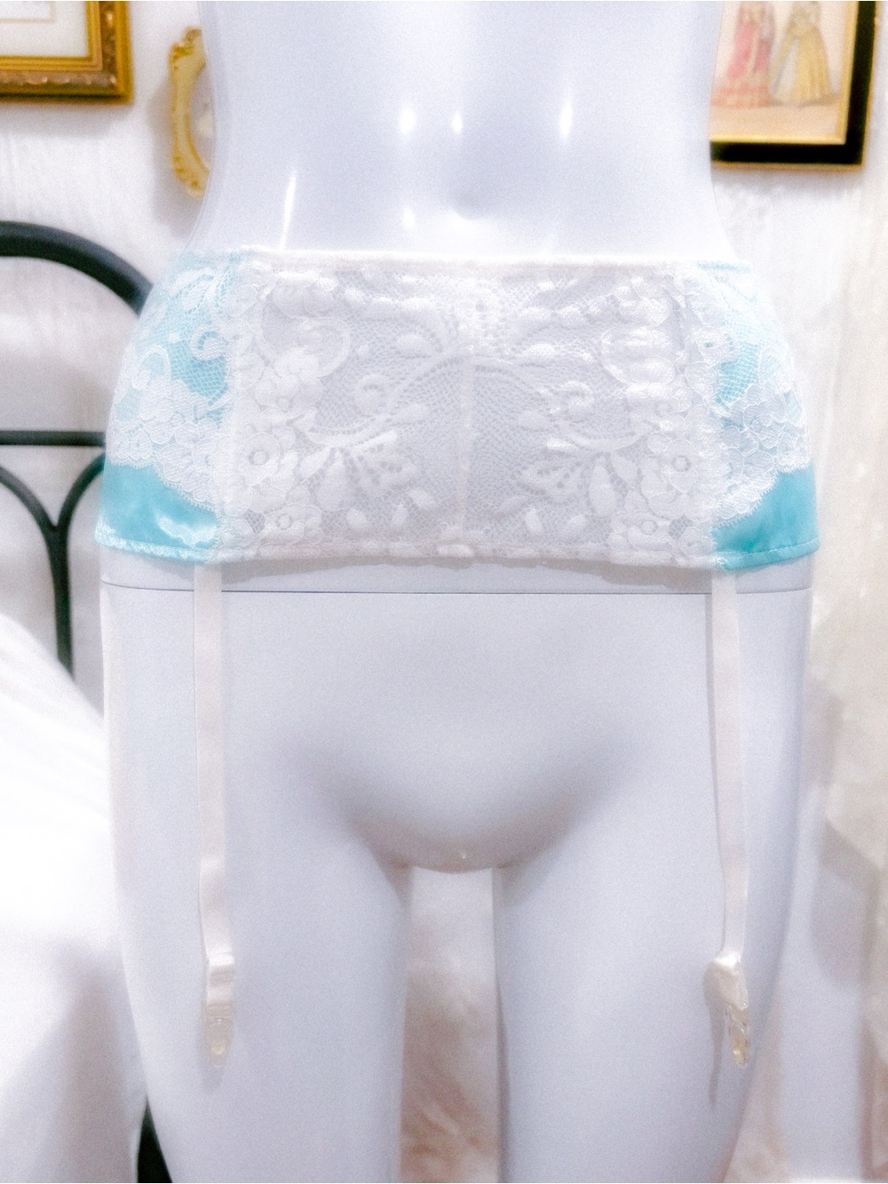 Y2K fairy coquette lace aqua blue garter belt